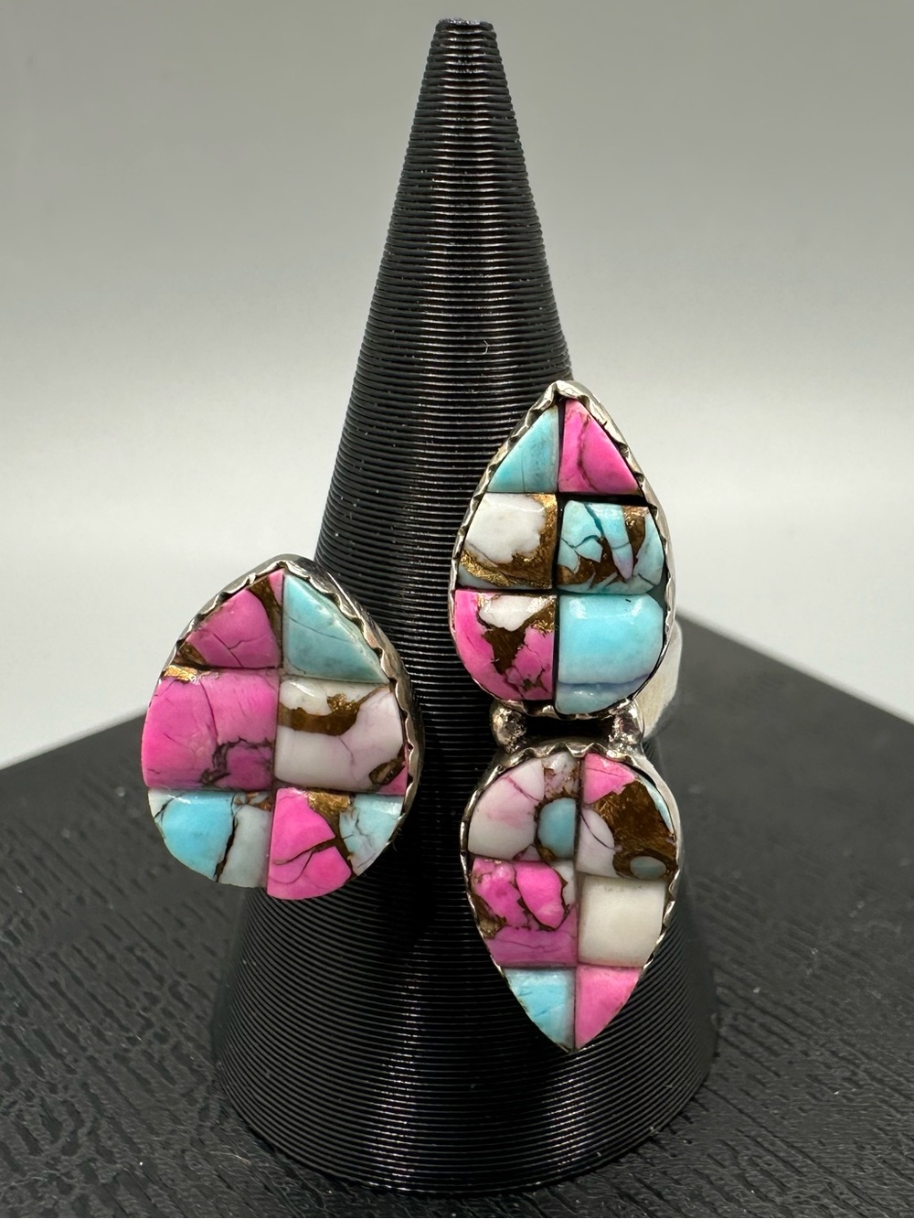 Cotton Candy Turquoise Cobblestone Sterling Silver 925 Bypass Floater Ring